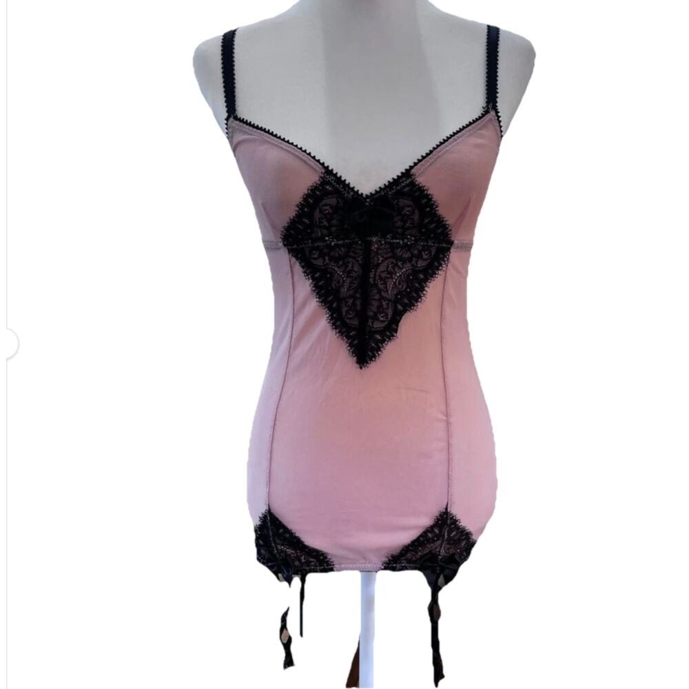 Widow Dolls Kill Lace Mesh Mini Dress Pink Black Garter Straps Gothic Coquette S